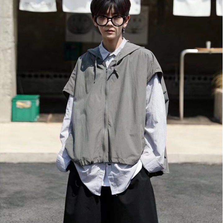 Áo Khoác Hoodie Sát Nách Màu Trơn Dáng Rộng Phong Cách Hàn Quốc Thời Trang Cho Nam Và Nữ