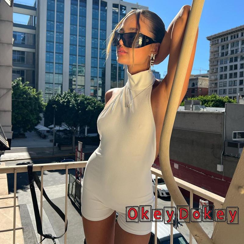 Áo liền quần Không Tay Hở Lưng Cổ Lọ Màu Trơn Gợi Cảm Cho Nữ