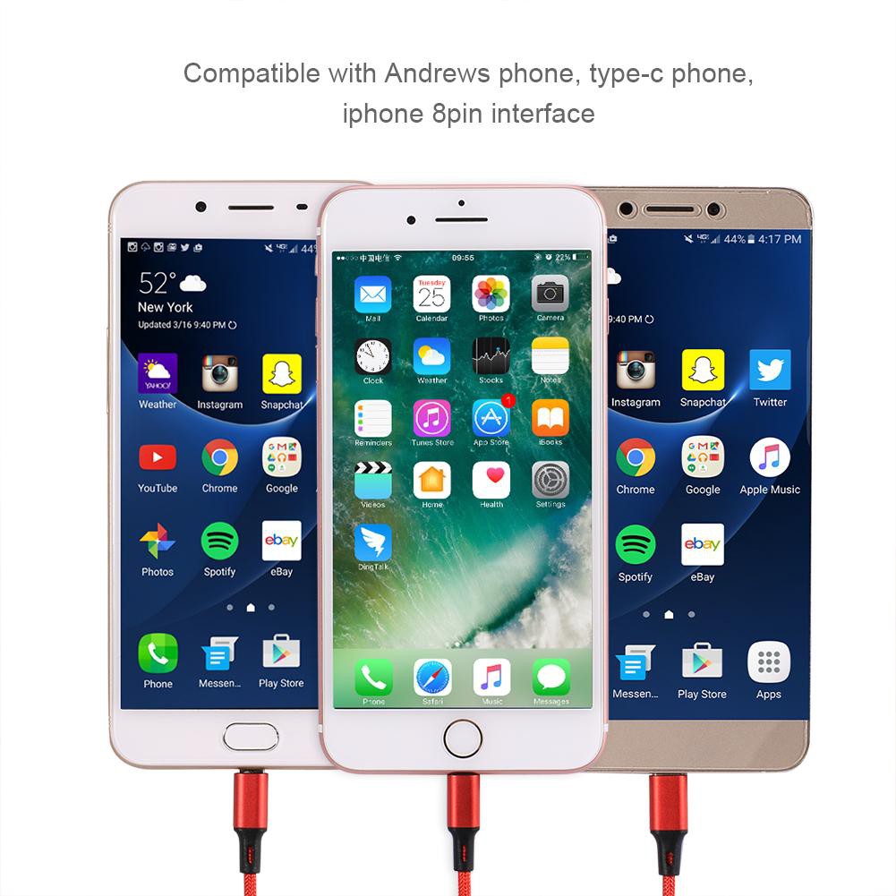 Dây Cáp Sạc Truyền Dữ Liệu Nhanh 3 Trong 1 Dài 2,5m Cho Iphone Android