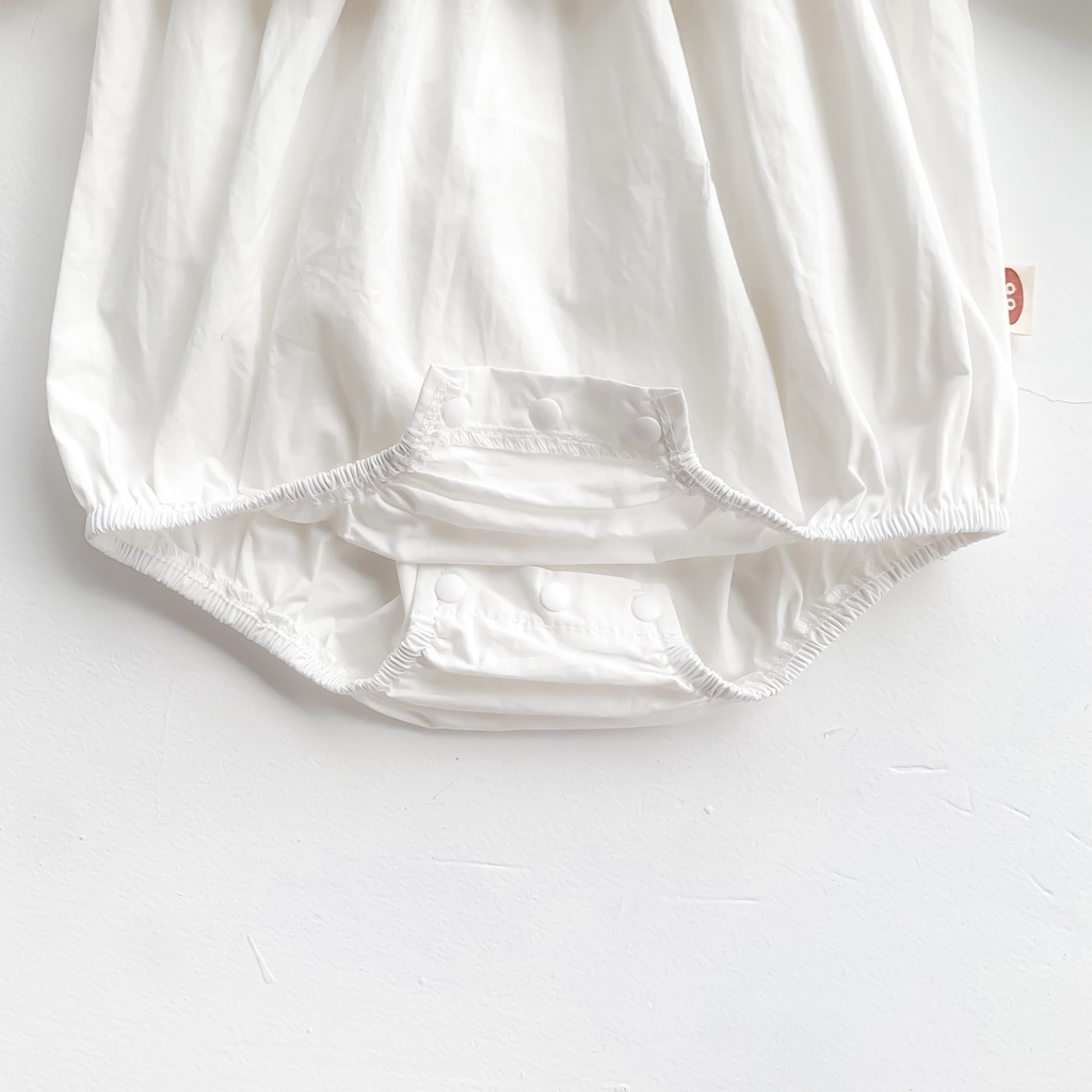 Áo liền quần cotton tay dài màu trắng/ navy họa tiết thêu cho bé gái 0-24 tháng tuổi