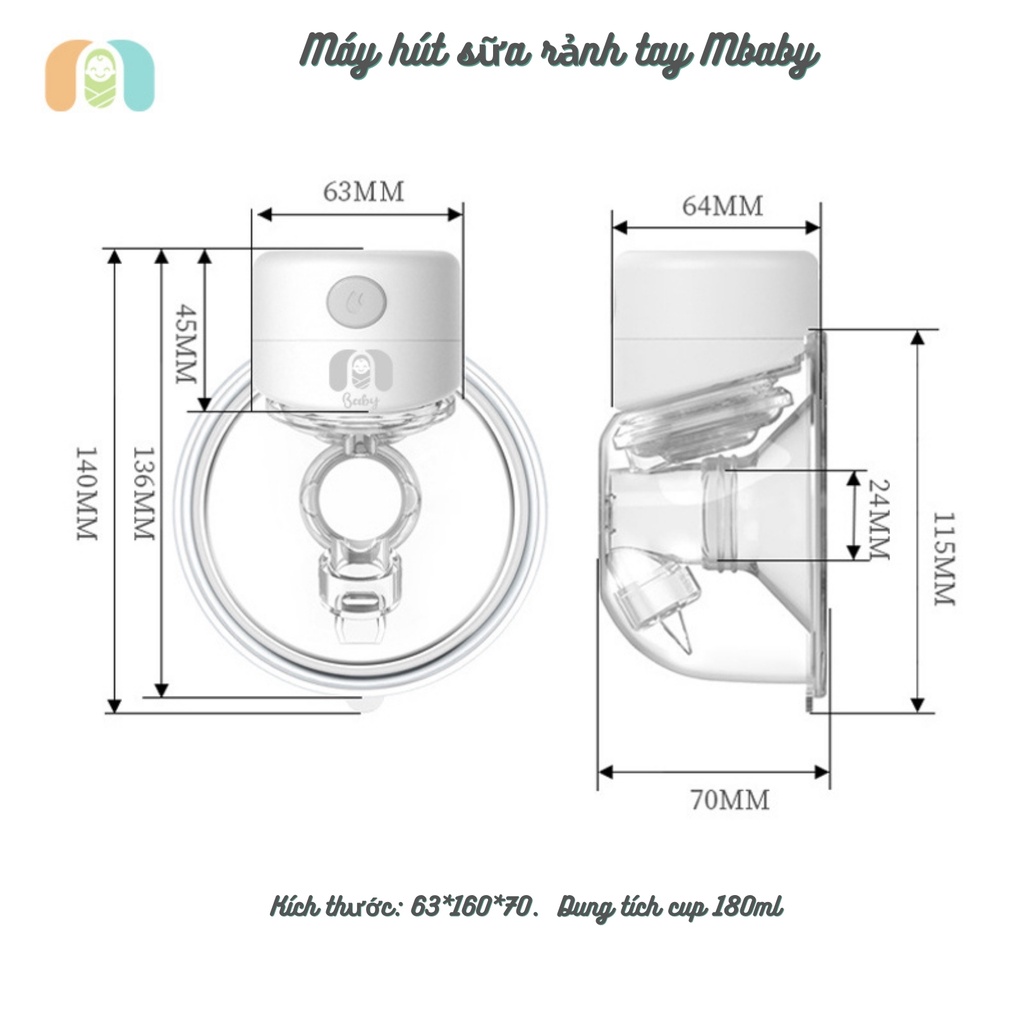 [BH 12th] Máy Hút Sữa Rảnh Tay Không Dây mini tích điện MBABY, 18 cấp độ màn hình LCD