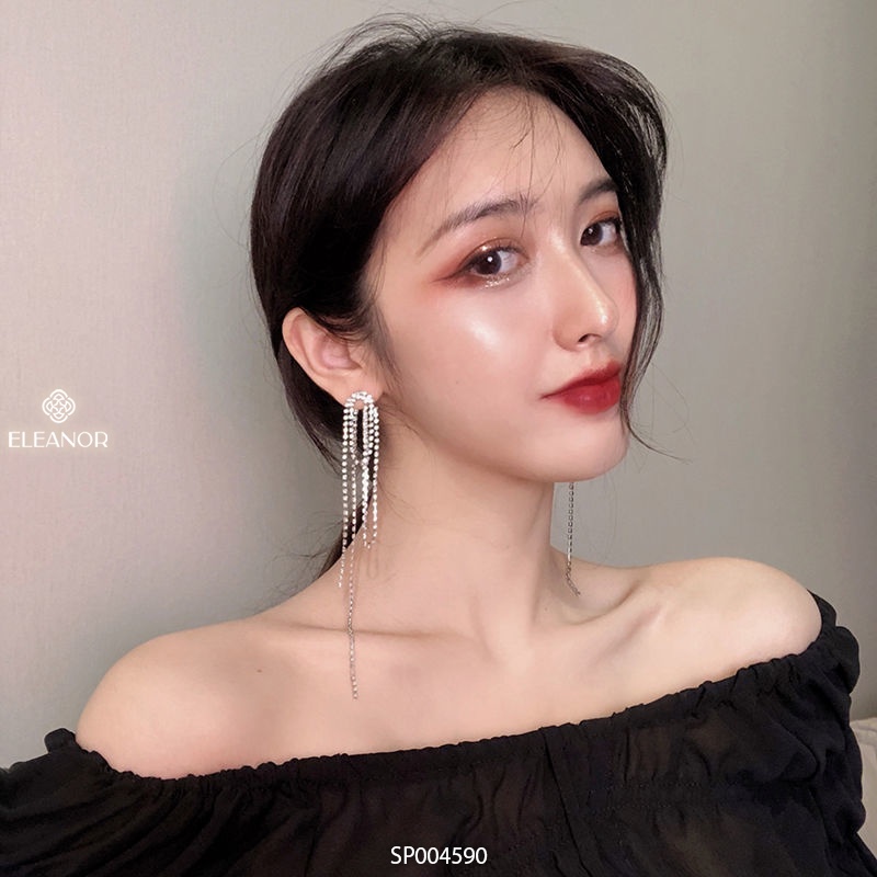 Bông tai nữ nụ chuôi bạc 925 Eleanor Accessories dáng dài đính đá lấp lánh phong cách Hàn Quốc thời trang sang trọng