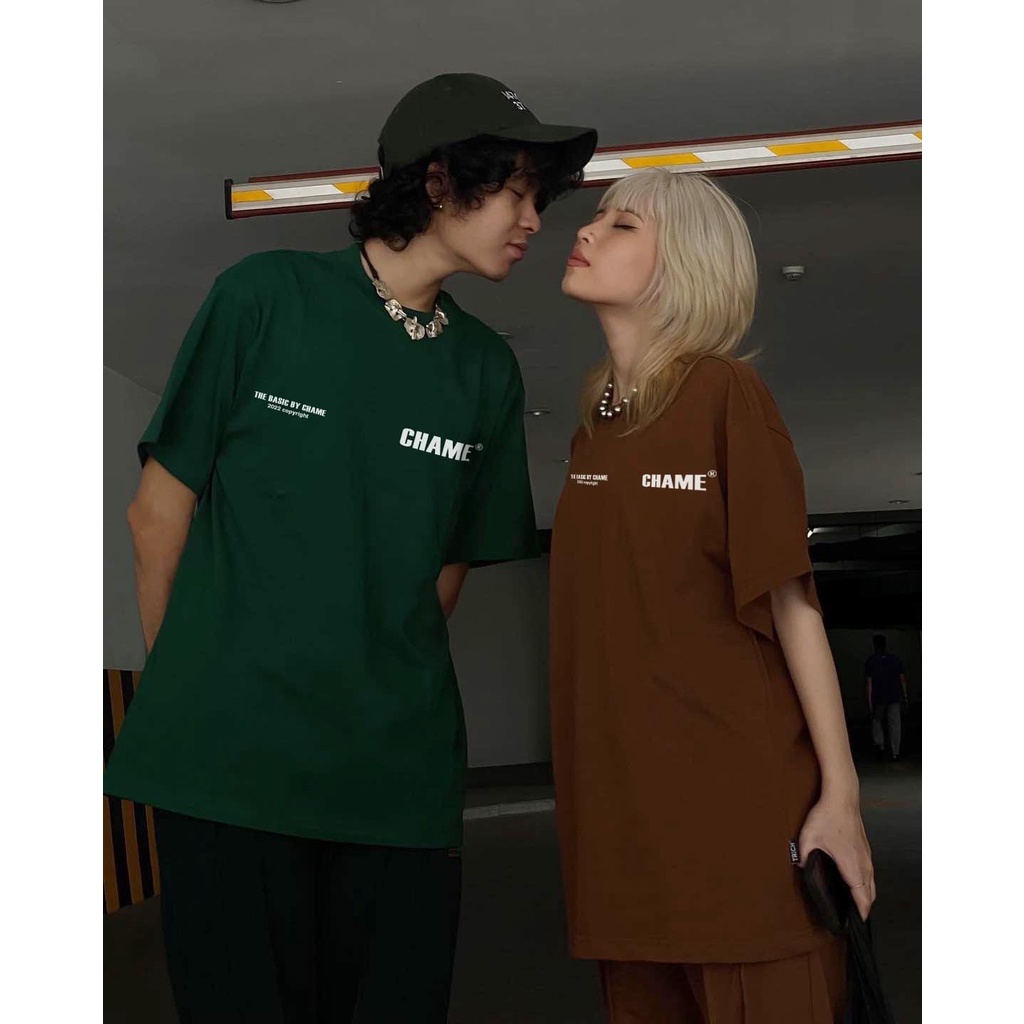 Áo Thun Tay Lỡ Nam Nữ CHAMELON Unisex Áo Phông Form Rộng Màu Nâu Màu Xanh Lá Vải Cotton Mềm Mịn Thoáng Mát