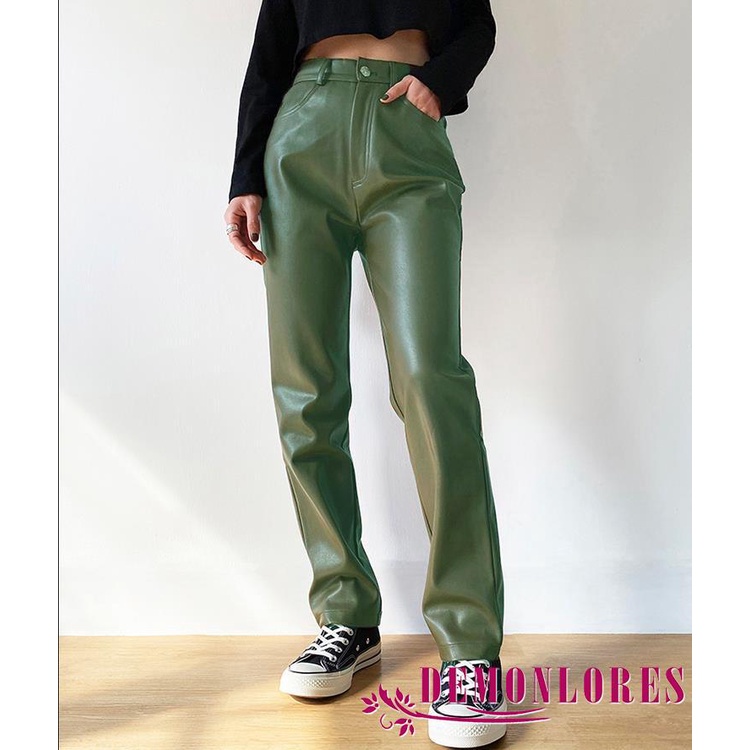 Quần da PU dài màu trơn thời trang cho nữ