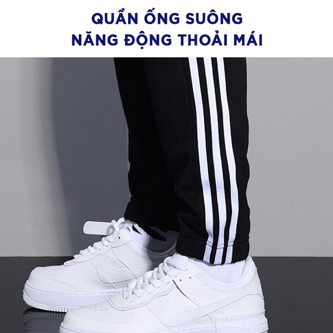 Quần 3 sọc thể thao nam nữ ống suông, quần thể thao nam nữ unisex dài 3 sọc trắng ống rộng