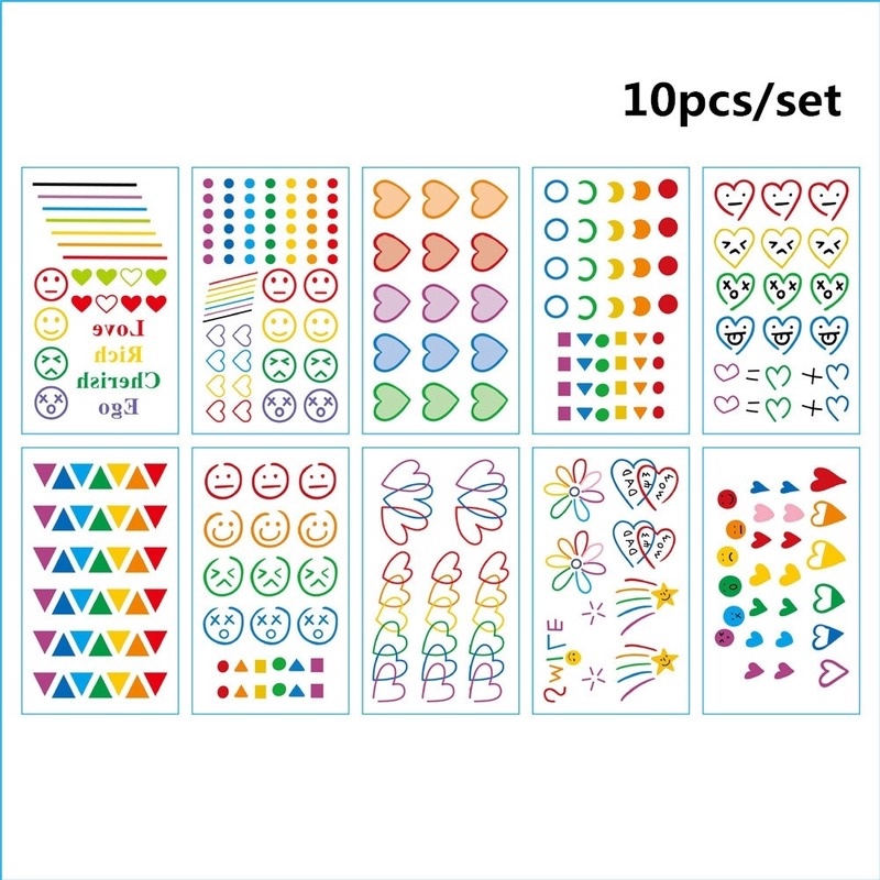 Set 30 Miếng Dán Xăm Họa Tiết Trái Tim/Hoa/Trái Tim Màu Sắc Cầu Vồng Phong Cách Hàn Quốc