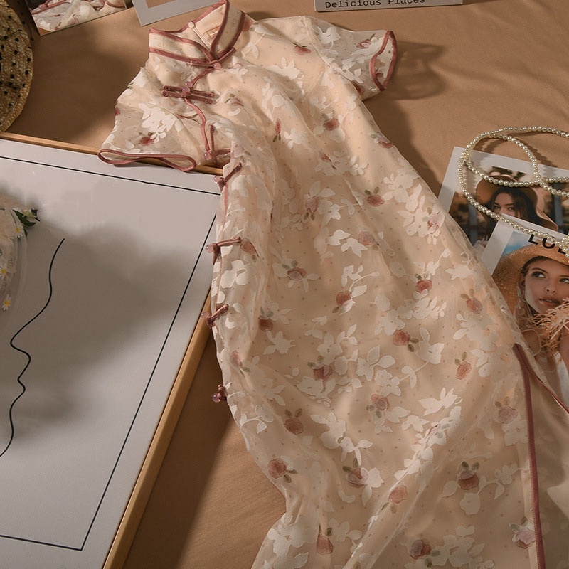 Đầm Sườn Xám Vải Voan Tay Ngắn In Hoa Thanh Lịch Thời Trang Mùa Hè Dành Cho Nữ Size S-2XL