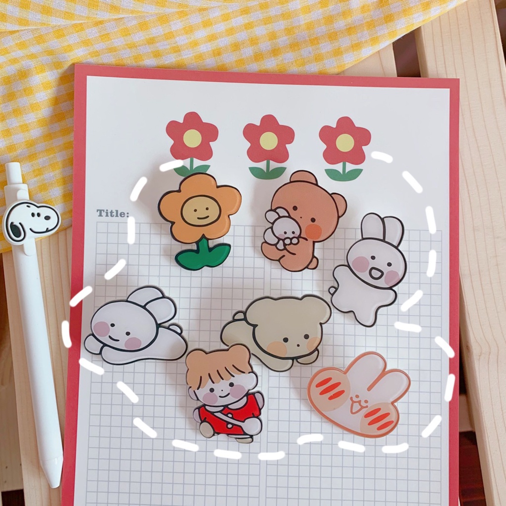 Huy hiệu cài áo hình thỏ/gấu hoạt hình dễ thương đa năng