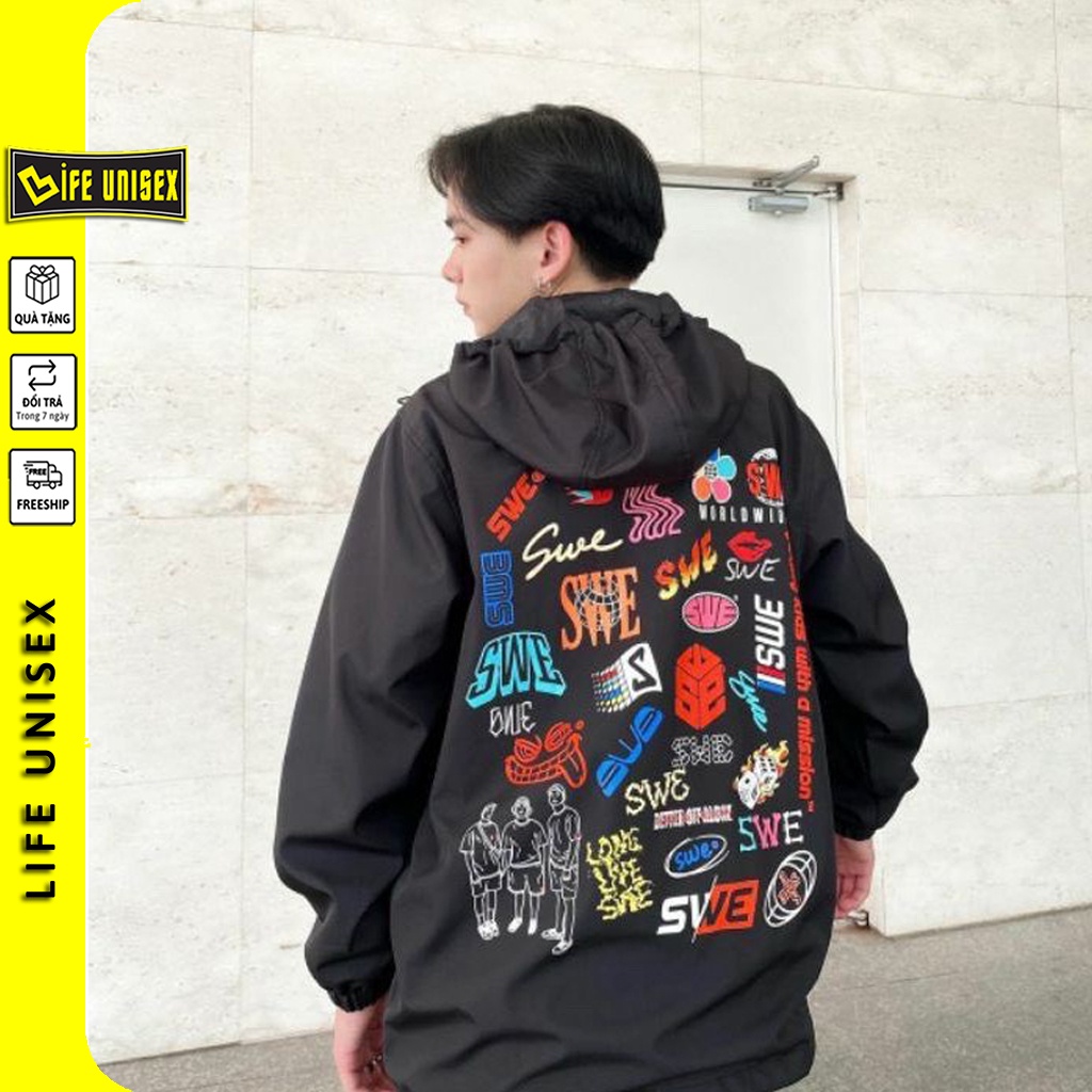 Áo khoác dù SWE LOGO nam nữ form rộng Unisex 2 lớp Chống Nắng Siêu Hot ulzzang Jacket Bomber LIFE UNISEX