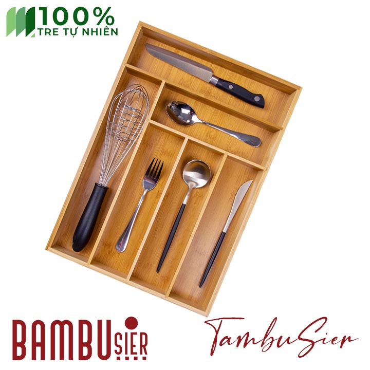 [BAMBOO] Khay chia thìa dĩa gỗ tre 5/6 ngăn - khay để thìa dĩa muỗng đũa cao cấp [AUSTIN-56]