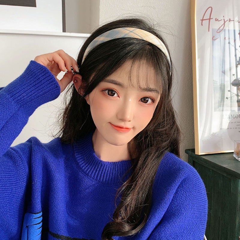 Băng đô cài tóc họa tiết caro đơn giản phong cách Hàn Quốc xinh xắn