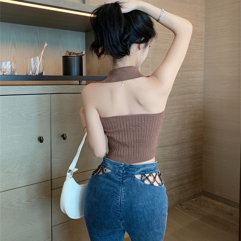 Áo Hai Dây Dệt Kim Cổ Chữ V Thời Trang Mùa Hè Quyến Rũ