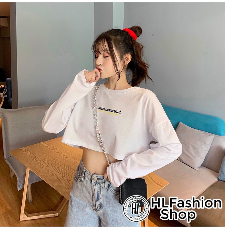 Áo thun croptop nữ tay dài Ths s Never, áo thun nữ HLFashion