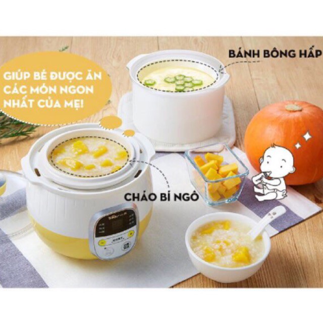 Nồi nấu cháo Bear có lồng hấp 0,8l ( BẢN QUỐC TẾ)