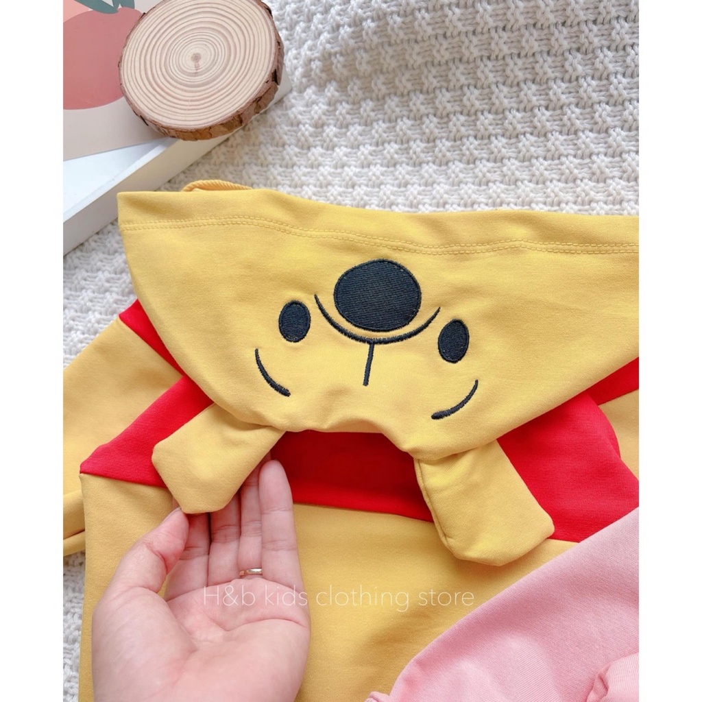 Áo khoác phối khóa kéo, da cá mặc thu đông họa tiết gấu Pooh, Mickey cực đáng yêu cho bé trai bé gái (8-18kg)