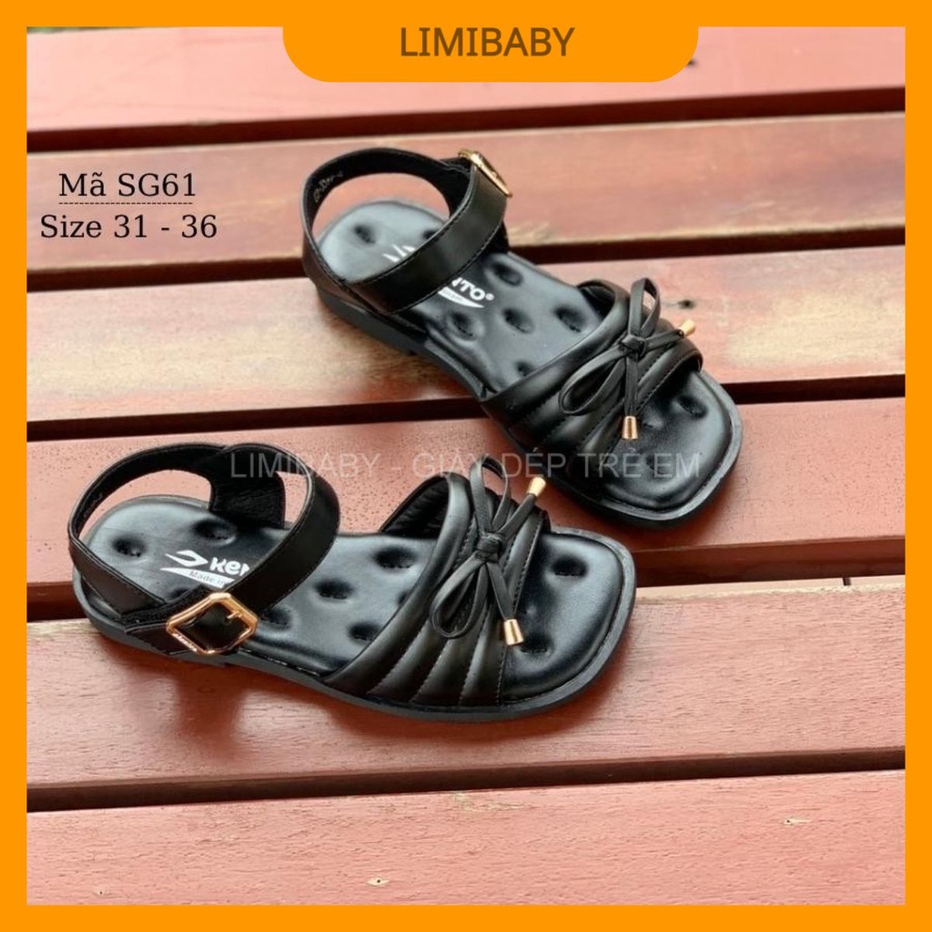 Sandal bé gái KENTO có quai hậu màu đen kiểu dán tiện dụng và phong cách cho bé gái đi học đi chơi SG61