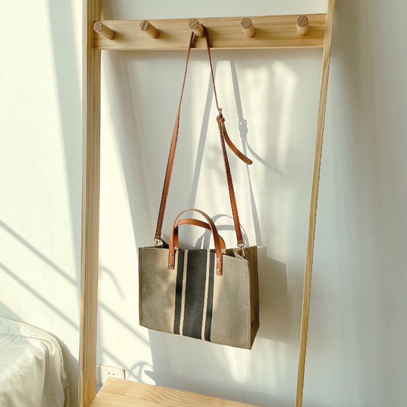 Túi canvas IELGY họa tiết sọc phong cách Hàn Quốc sức chứa lớn cho phụ nữ đi dạo phố đi làm