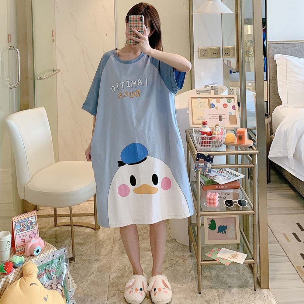 Epoch Đầm Ngủ In Hình Doremon / Chú Vịt Dễ Thương Thoải Mái Cho Nữ