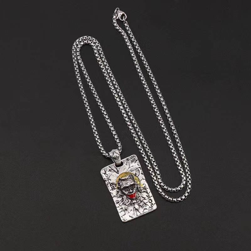 XiaoboACC Dây Chuyền Bằng Thép Không Gỉ Mặt Dây Hình Joker Phong Cách Hip Hop Dài - 60cm