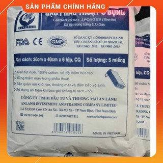 Gạc phẫu thuật ổ bụng vô trùng 30cm x 40cm x 6 lớp túi 5 miếng