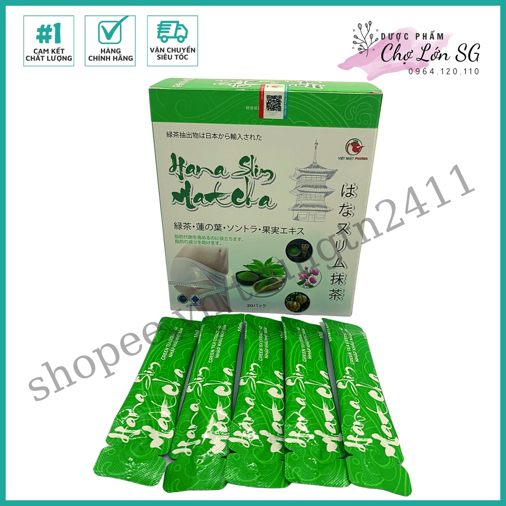 Nước uống giảm cân HANA SLIM MATCHA  giúp tăng cường chuyển hóa chất béo - Hộp 20 gói