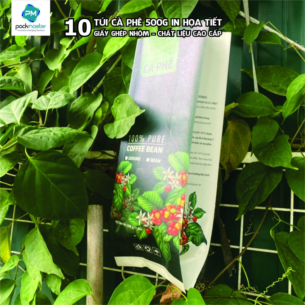 Túi Cà phê 4 cạnh + Van 1 chiều loại 500g đến 1kg in hình siêu đẹp