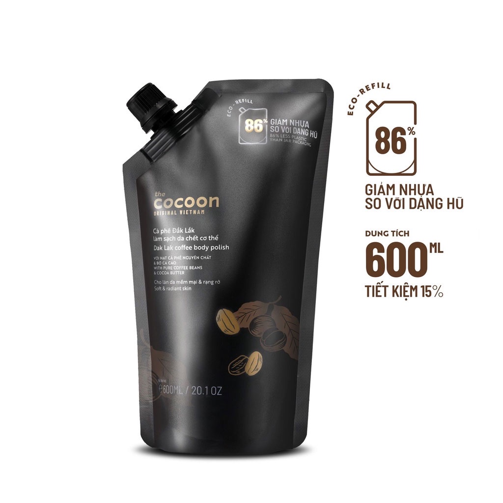 Cà phê Đắk Lắk làm sạch da chết cơ thể Cocoon 600ml dạng túi tiết kiệm