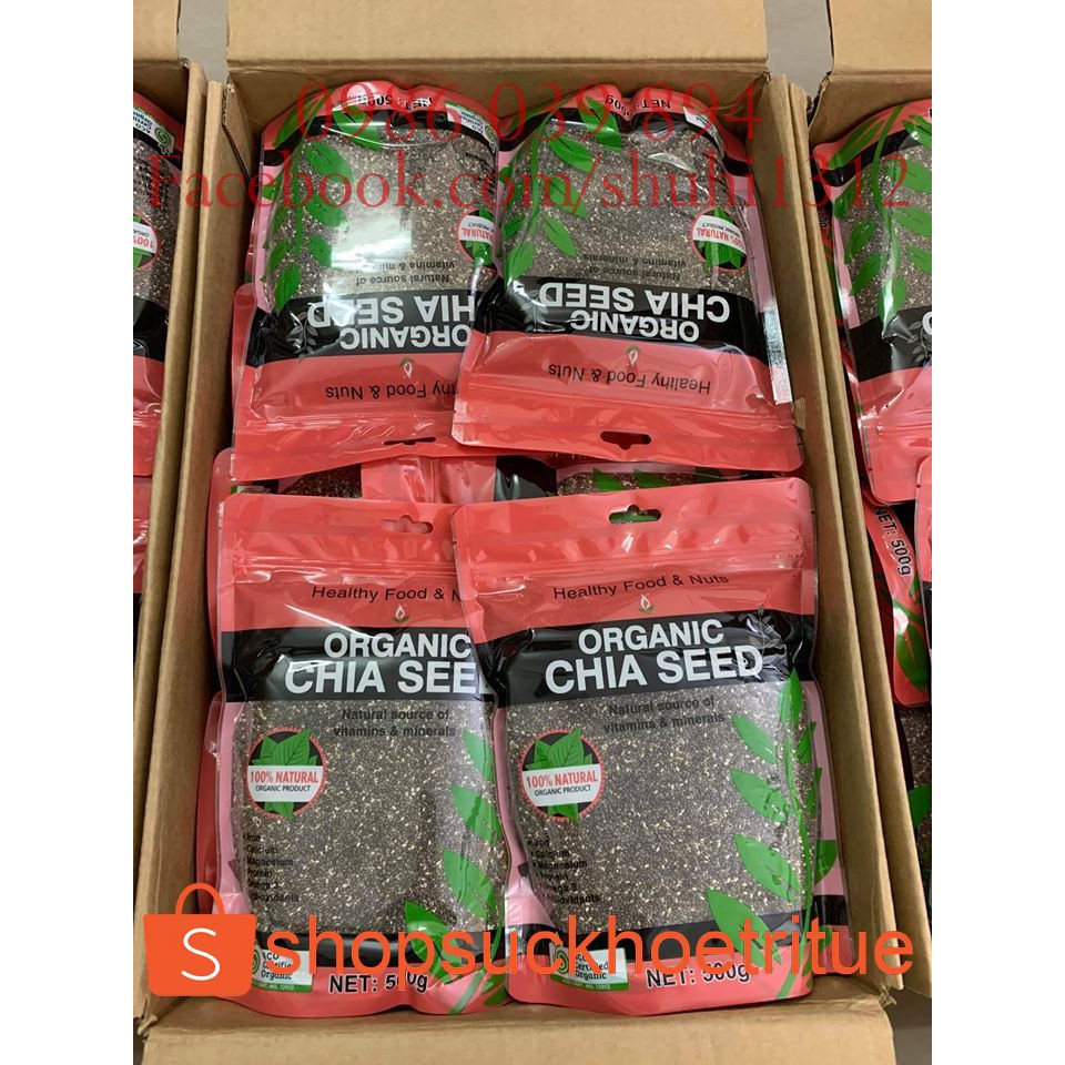 Hạt chia Organic túi đỏ hữu cơ cao cấp (Organic) 500g Úc - Organic Chia Seeds Nature's Superfood, h hạn sử dụng 2022