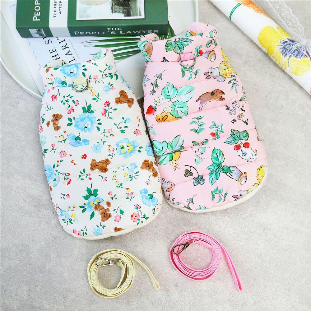 Áo Khoác Giữ Ấm In Họa Tiết Hoạt Hình Kèm Dây Dắt Dành Cho Thú Cưng LAYOR1