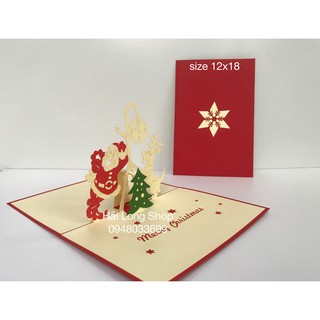 Santa 13 ( Dựa cột đồng hồ   ) - Noel - Thiệp 3D