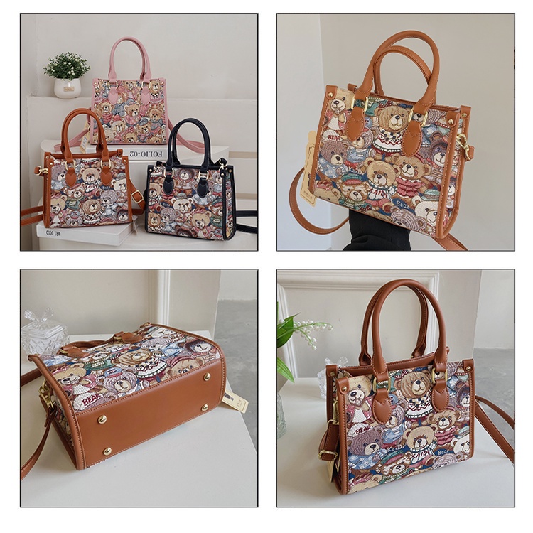 Túi Đeo Chéo Hình Gấu Hoạt Hình Nhiều Màu Phong Cách Retro Cho Nữ