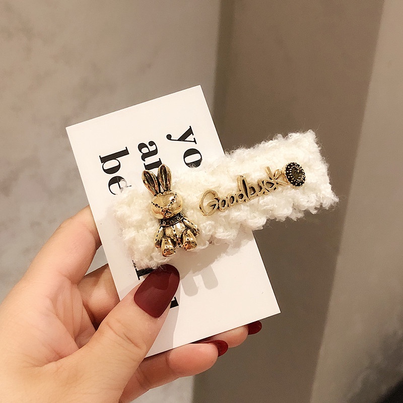 Kẹp tóc vải len BB hình thỏ phong cách Hàn Quốc thời trang thu đông cho nữ