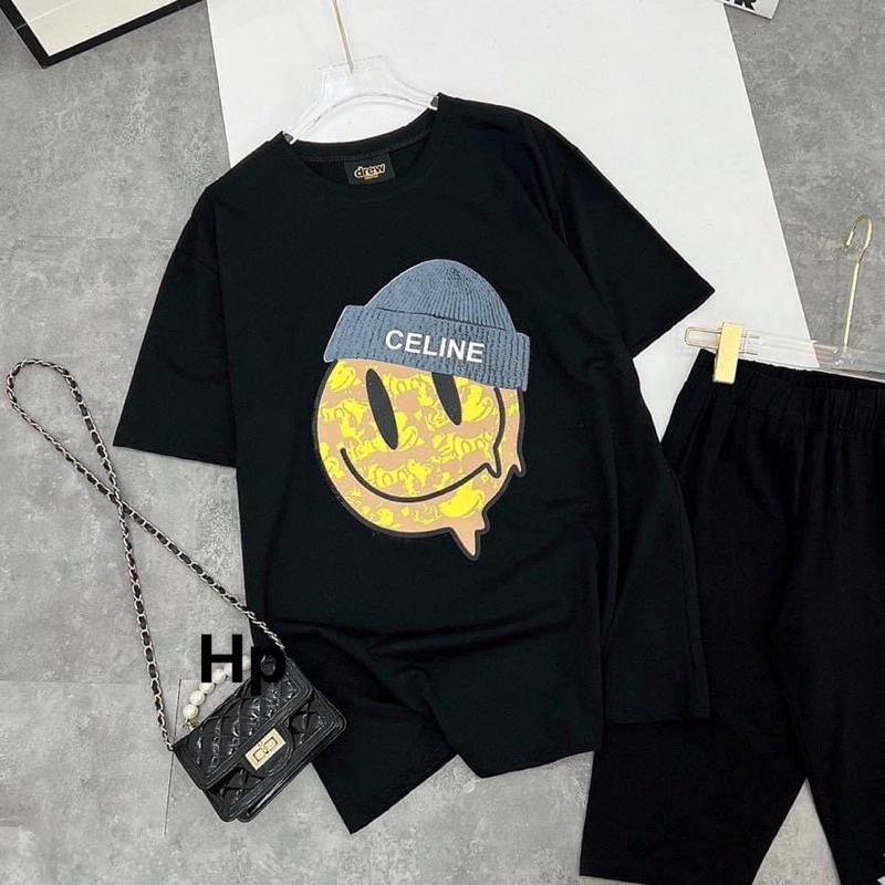 Sét áo mặt vàng đội mũ CELIN + quần legging lửng TH6