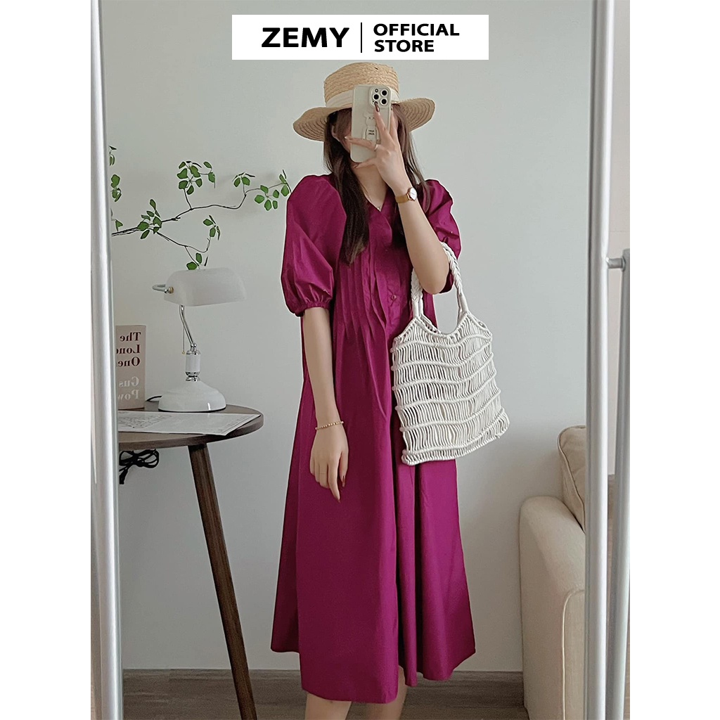 Váy babydoll dáng dài đầm maxi nữ tay phồng bồng màu trắng đi biển