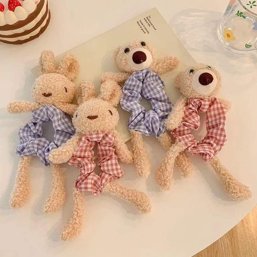 Dây Cột Tóc Lông Thỏ Hình Gấu Hoạt Hình Dễ Thương