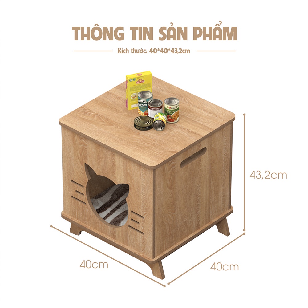 Nhà cho mèo, chuồng mèo gỗ giá rẻ thiết kế hiện đại, di chuyển linh hoạt  – SGP203