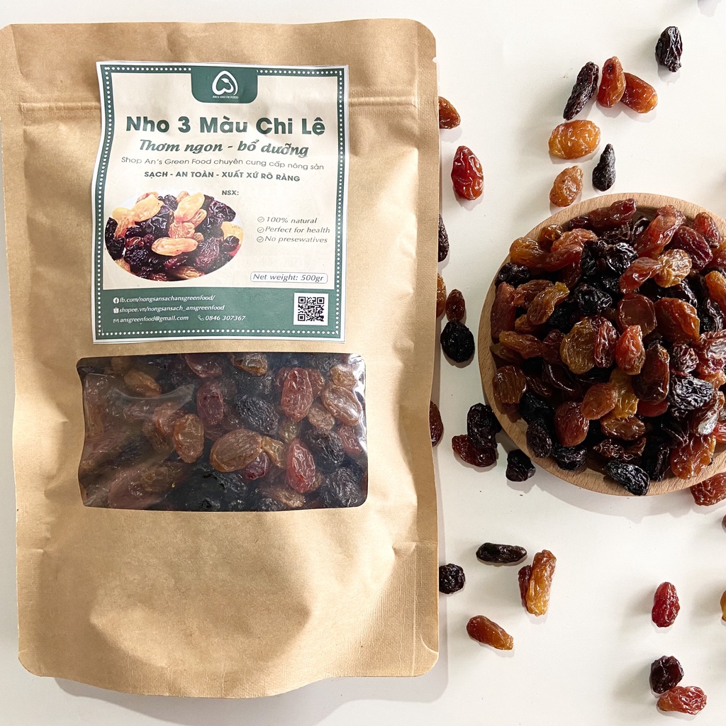 Nho khô mix 3 vị 500g  vàng xanh đen sấy chua ngọt tự nhiên