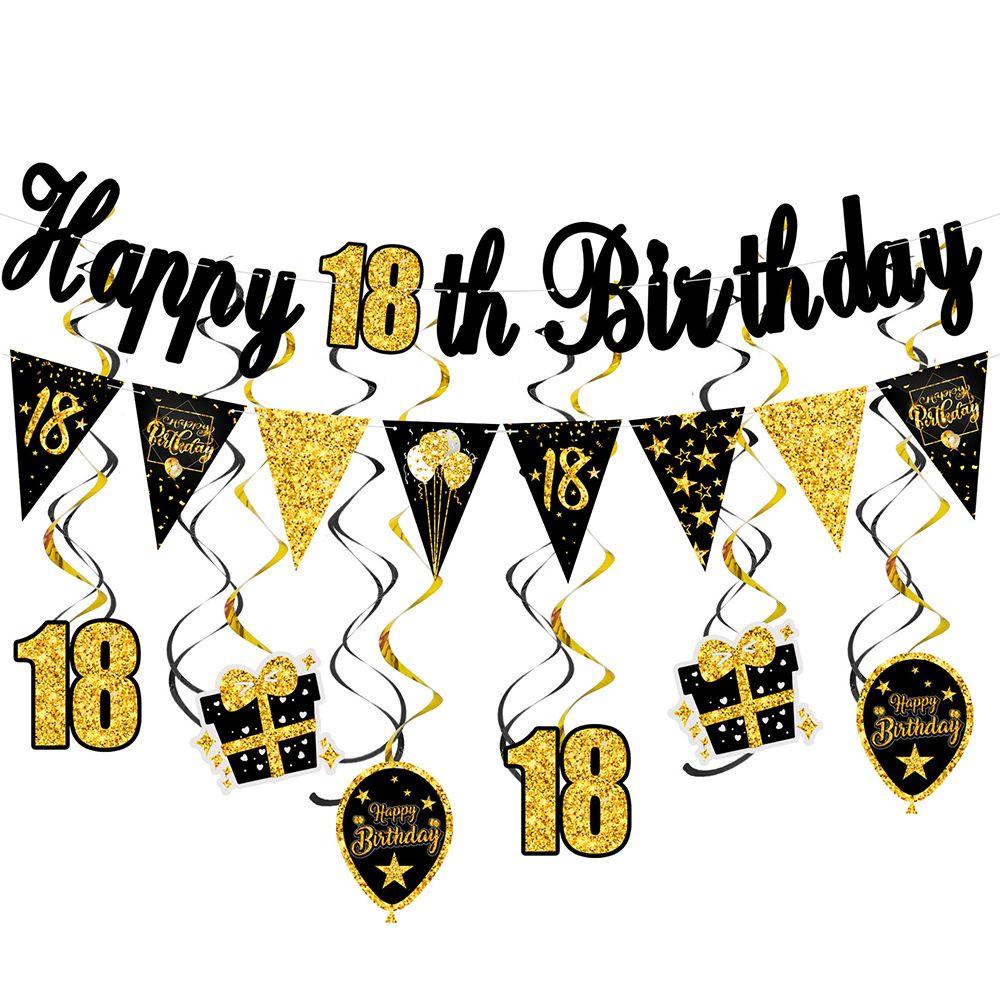 LEISURE Bộ Bong Bóng Và Chữ Happy Birthday Màu Vàng Đen Dùng Trang Trí Bánh Kem Sinh Nhật