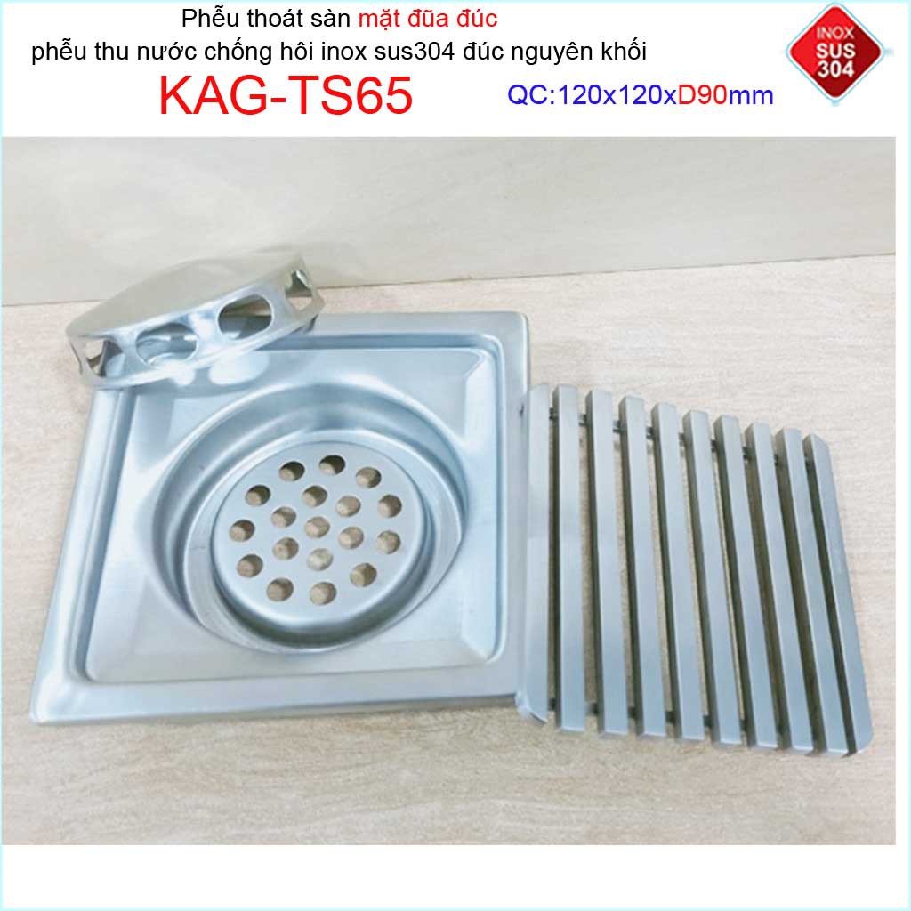 Phễu thoát sàn mặt đũa inox đúc Inox Kace 12x12cm D90 , thoát sàn KAG-TS65 (12x12cm D90) chống hôi SUS304