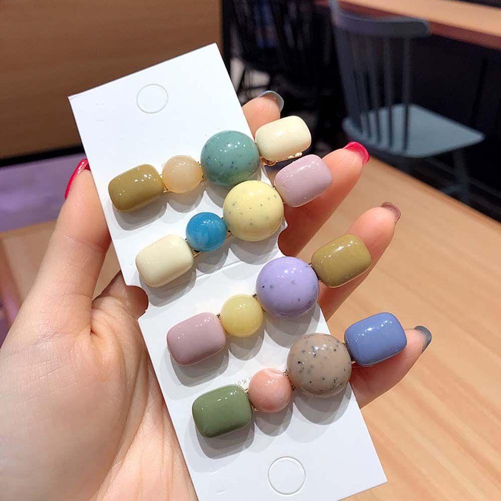 Kẹp Tóc Resin Màu Ngà Họa Tiết Hình Học Dễ Thương Phong Cách Hàn Quốc Cho Nữ