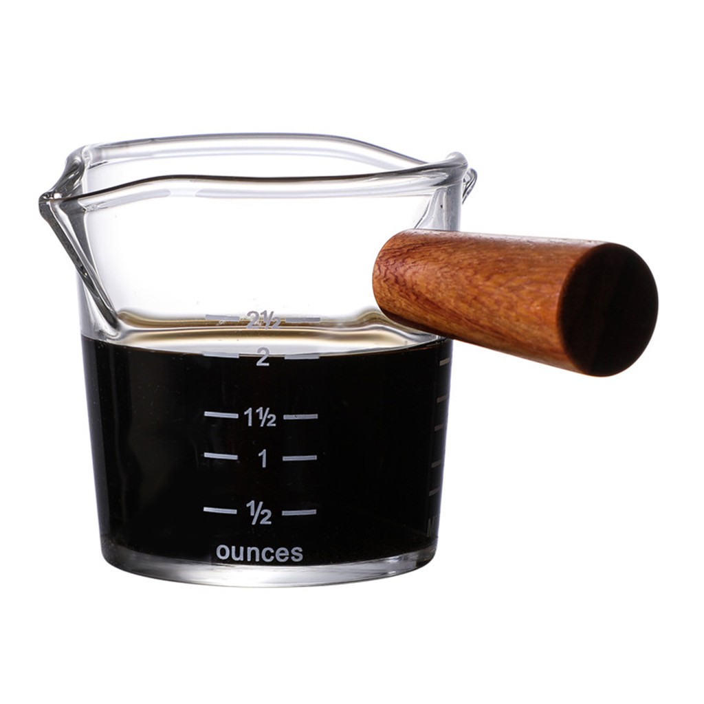 [Dolity2] Cốc Đong Hai Đầu Trong Suốt Với Tay Cầm Bằng Gỗ Cho Quầy Barista
