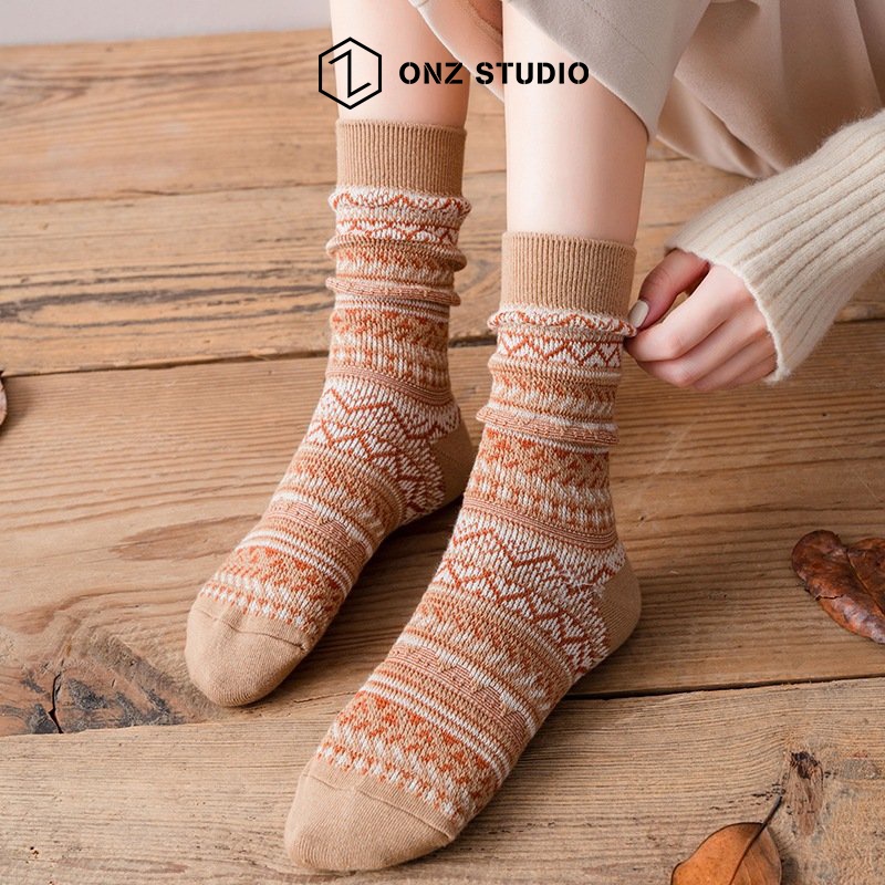 Vớ cotton ONZ Studio - SET 6 - Tất chân nam nữ cổ cao mềm mịn co giãn phong cách vintage TA05