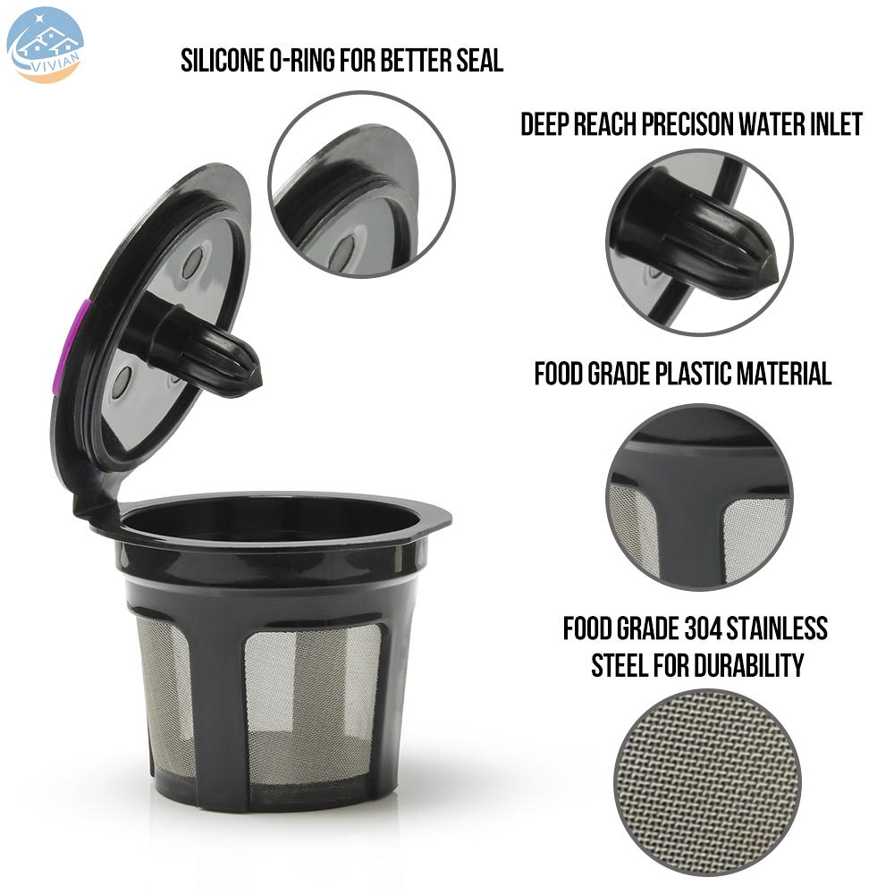 [VIAN]Coffee Capsules Cup Refillable Reusable Coffee Filters Capsule Pods Integrated Design Stainless Steel Mesh Strainer Replacement for Keurig 2.0 and 1.0 with Brush & Spoon 8-Pack