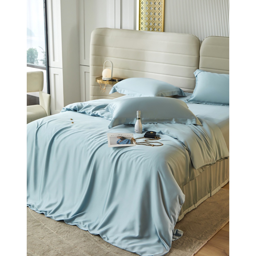 Bộ chăn ga gối trơn 100%Tencel 60s 5 món, Đủ các tone màu hot nhất năm 2023, chất liệu siêu mềm mát mịn