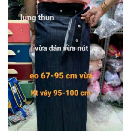 [sale] Váy chống nắng Jean D&D lưng thun có dán có nút, jean trơn hoặc họa tiết - ảnh thật