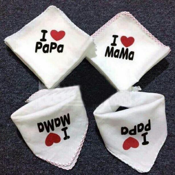 tuan1027 Khăn Sữa Xuất Nhật I Love Papa/Mama cho bé (CÓ BÁN LẺ CHIẾC MAMA/PAPA) tuan1027
