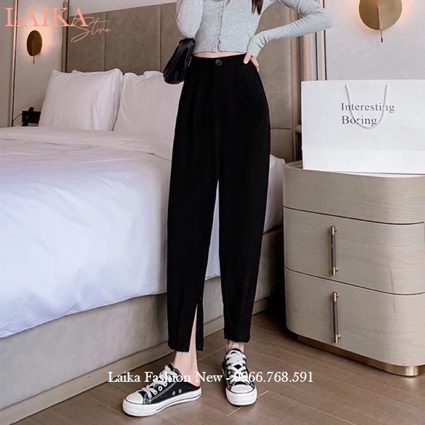 Quần tây lưng chun thun nữ đi học làm công sở bo gấu ống khóa kéo cá tính dáng quần vải baggy cạp chun cao công sở dài