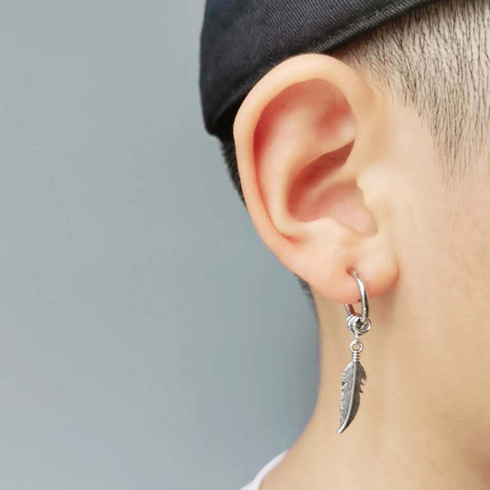 Bông tai hình lông vũ bằng thép không gỉ phong cách punk thời trang Hàn Quốc cho nam nữ