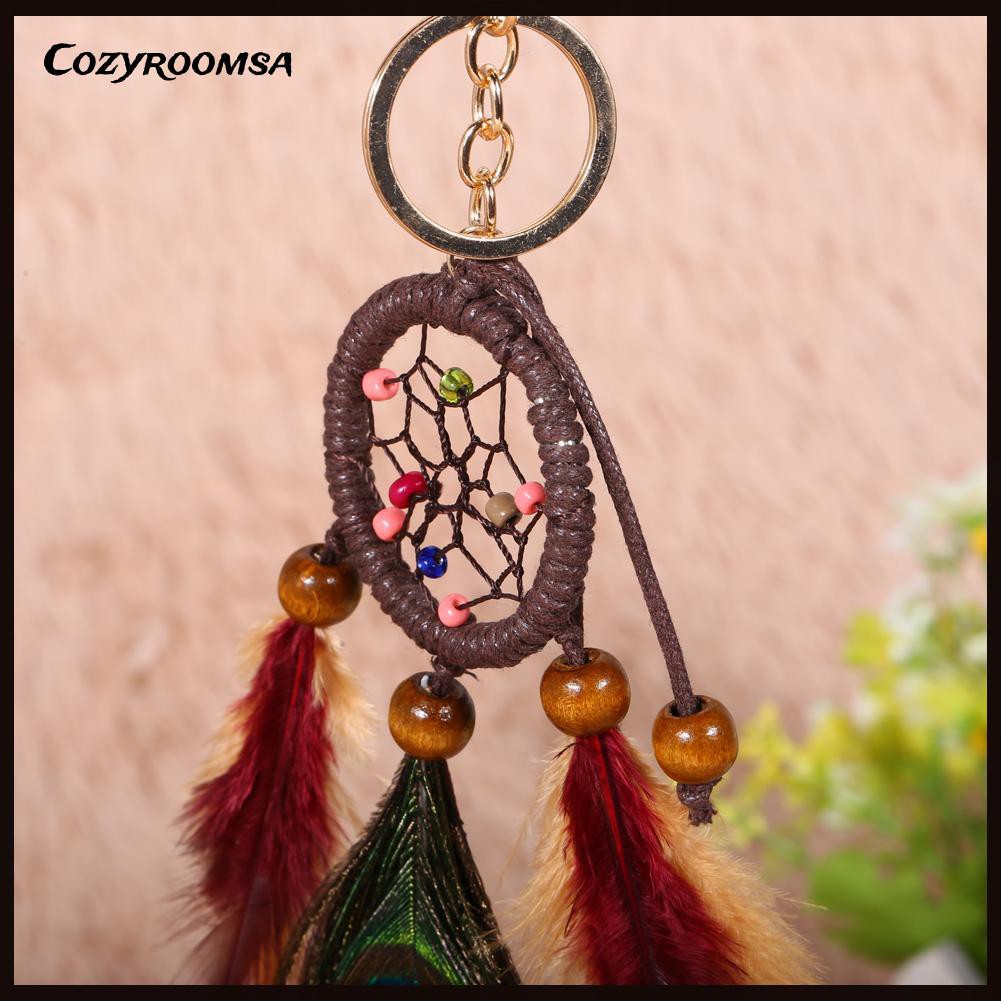 Móc Khóa Dreamcatcher Phối Lông Công Sang Trọng Thời Trang