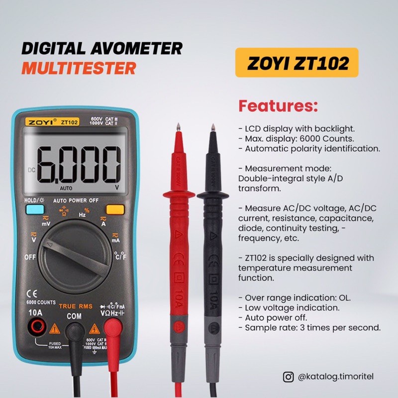 ⚡️𝗙𝗿𝗲𝗲 𝗦𝗵𝗶𝗽⚡️Máy đo dòng điện AC/DC kỹ thuật số 6000 số mini ZOYI ZT102